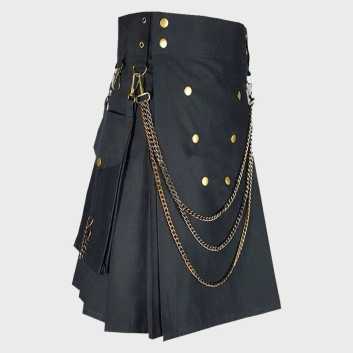Black Utility Kilt With Chain