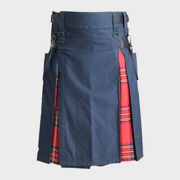 Black With Royal Stewart Tartan Hybrid Utility Kilt