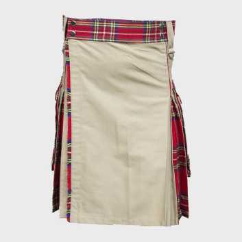 Khaki With Royal Stewart Tartan Hybrid Utility Kilt