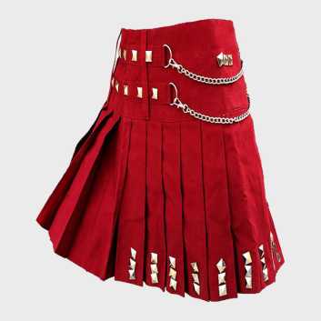 New Red Fashion Utility Kilt With Silver Chain